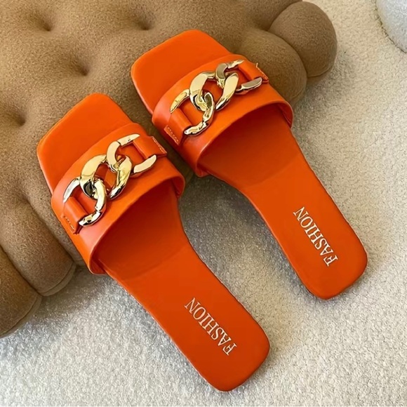 Shoes - Orange Non Slip Slides Sandals Sz 8 Spring Summer Easter Beach Wedding Party